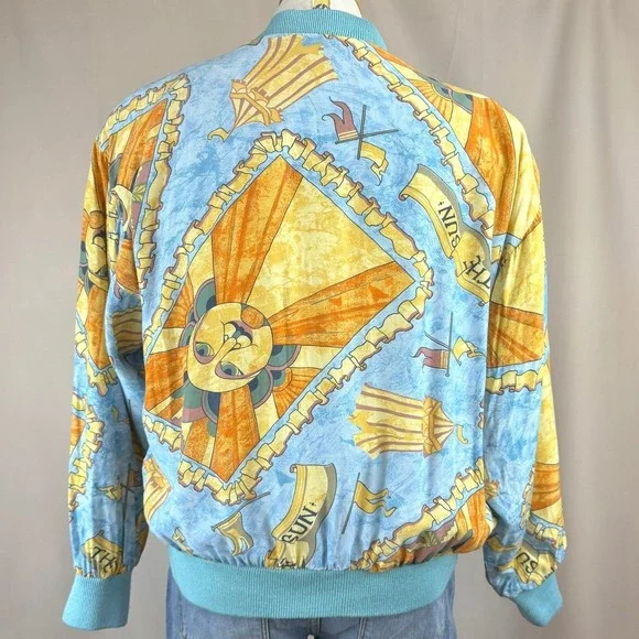 Vintage 80s MULBERRY STREET Womens (M) Bomber Jacket Coastal Aztec Sun mobwife - Picture 4 of 10